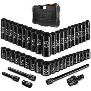 boen 45PCS 1/2” Drive Metric Socket Set, Impact Deep& Shollow Socket(9mm-32mm), 6 Point Lug Nut for Auto Repair with Portable Case, CR-V Steel