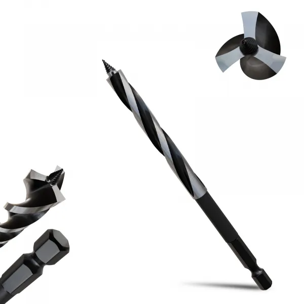 3/8"×6" Professional Auger Drill Bit for Wood with Quick Change 1/4" Hex Shank- 3-Cutter Design with Dual-Flute for Fast Chip Removal, Fits Hardwood, Softwood, PVC, Drywall & Tree Stumps