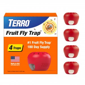 TERRO Fruit Fly Trap 4-Pack, 180 Day Lure Supply, Food-Based Lure