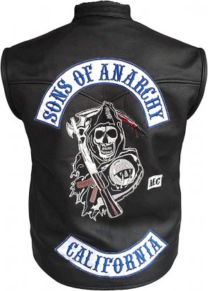 A-star plus Men's SOA Motorcycle Biker Club Faux Leather Anarchy Vest (US, Alpha, XX-Large, Regular, Regular, Black)