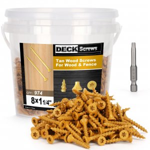 Bobibbi Deck Screws #8 x 1-1/4’’, T25 Star Torx Drive Flat Head Wood Screws, Tan, 5lb