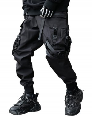 Niepce Inc Streetwear Techwear Jogger Cargo Pants for Men, Black, Large