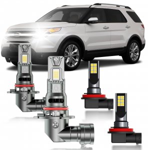 HUOKEDS for Ford Explorer 2011-2015 FOG Lights Bulbs Combo, 4pcs Super Bright White Dual Beam and Fog Lights Blubs Package, 1:1 Size as Stock Bulbs, Plug and Play