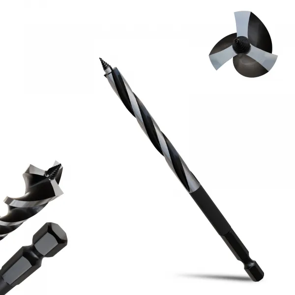 1/4"×6" Professional Auger Drill Bit for Wood with Quick Change 1/4" Hex Shank- 3-Cutter Design with Dual-Flute for Fast Chip Removal, Fits Hardwood, Softwood, PVC, Drywall & Tree Stumps