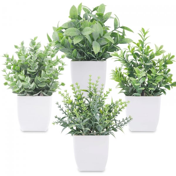 Der Rose 4 Pack 7" Mini Fake Plants, Artificial Plants for Bathroom Decor