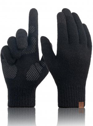 TRENDOUX Winter Wool Gloves for Men: Mens Cold Weather Warm Touch Screen Merino Wool Knit Gloves, Non-slip Thermal Fleece Glove for Outdoor Driving Running Hiking Adult Gift Large Size BLACK