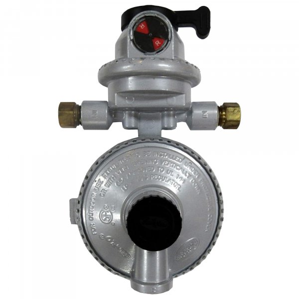 Fairview GR-9984 RV Camper LP Propane 2-Stage Automatic Changeover Regulator – Dual Tank Auto Changeover, 345,000 BTU, 11" WC, 3/8" NPT Outlet, 1/4" Inverted Flare Inlets, 8" x 4" x 3"