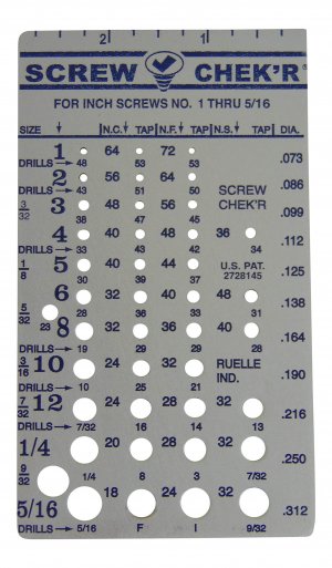 Ruelle Screw Chek'r SAE/Inch - Size Gauge No. 1-5/16 - 1/8" Heavy Gauge Steel - Made in USA
