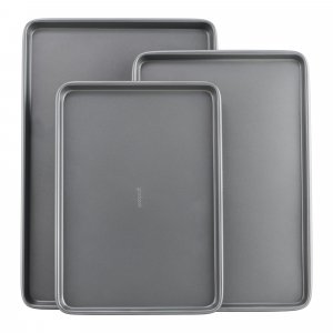 GoodCook Everyday Nonstick Baking Sheet Set, 3 Pack Includes Small (13×9) Medium (15×1) and Large (17×11) Pans Carbon Steel Construction Cookie Sheets Bakeware Set, Gray