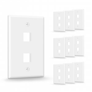 VCE UL Listed Keystone Wall Plate 2-Port, Low Profile Wall Plate for RJ45 Keystone Jack or Coupler and HDMI/Coax Modular Jack Inserts, White 10-Pack