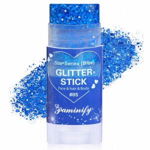 Paminify Blue Hair Glitter Stick,Royal Blue Face Glitter Stick,Singer Concert Body Glitter for Women, Rave Carnival Accessories Chunky Sequins,Waterproof Halloween Glitter Makeup for Sports Game Day