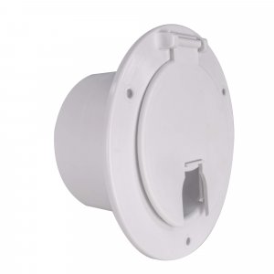 RecPro RV White Power Cord Hatch Cover | 50 Amp | Snap Lock