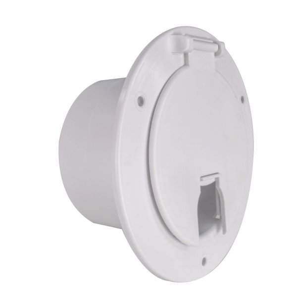 RecPro RV White Power Cord Hatch Cover | 50 Amp | Snap Lock