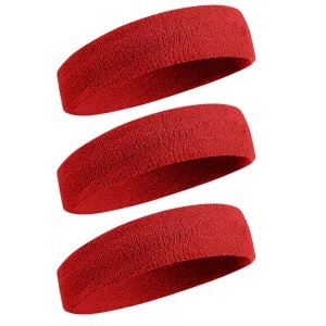 BEACE Sweatbands Sports Headband for Men & Women - Moisture Wicking Athletic Cotton Terry Cloth Sweatband for Tennis, Basketball, Running, Gym, Working Out Red