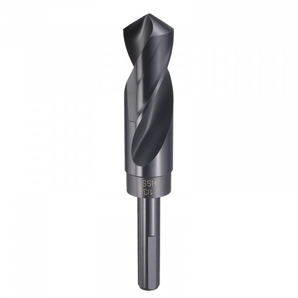 HARFINGTON 1-1/32" Drill Bit 1/2" Reduced Shank 3-Flat 4241 High Speed Steel Nitriding Black 118° Standard Point for Plastic Wood Copper Aluminum Iron Medium Soft Metal