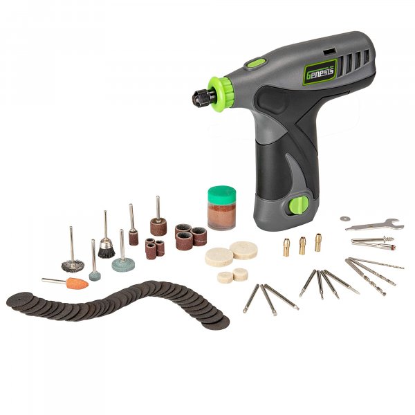 Genesis GLRT08B-65 8-Volt Li-Ion Rotary Tool with 65-Piece Accessory Set