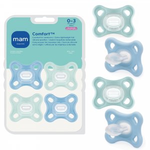 MAM Comfort Baby Pacifier 0-3 Mths Lightweight One-Piece Silicone 4 Pack