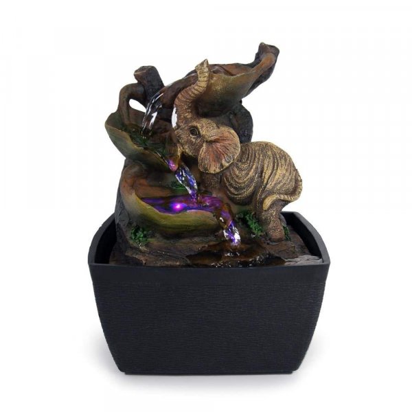SereneLife SLTWF56LED Waterfall Electric Fountain Indoor Outdoor w/ Elephant