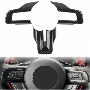 KDFUHRUI Steering Wheel Cover Trim for Ford Mustang Accessories 2015 2016 2017 2018 2019 2020 2021 2022 2023， Car Interior Accessories，Carbon Fiber (Black Carbon Fiber)