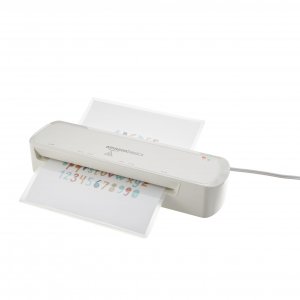 Amazon Basics 9-Inch Thermal Laminator Machine with Quick Warm-Up, 2 Heat Settings, Jam Release for Documents and Photos, White