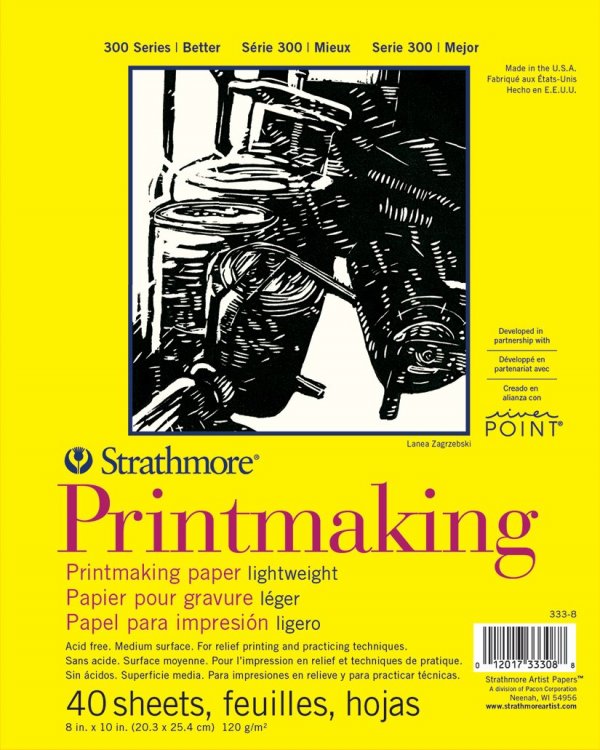 Strathmore 300 Series Printmaking Paper Pad, Glue Bound, 8x10 inches, 40 Sheets (120g) - Artist Paper for Adults and Students - Block Printing, Linocut, Screen Printing