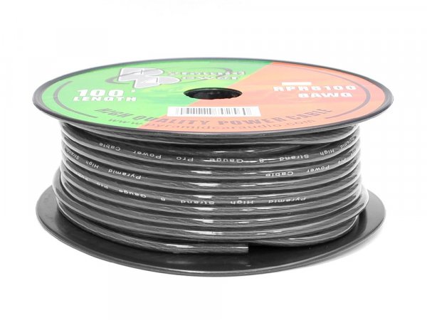 Pyramid RPB8100 8 Gauge Black Ground Wire 100FT Spool