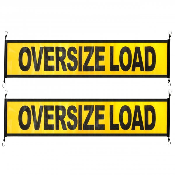 Oversize Load Sign, 12x60 Inch Yellow Nylon Mesh, Bungee Hooks, 2 Pack