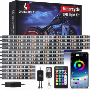 12PCS Motorcycle RGB LED Light Kit with Brake Turn Signal, Underglow Lights with APP/RF Remote,Neon Accent Light MultiColor Dual Zone Waterproof 12V for Sport Bike, Cruiser, Street&Off-Road Motorcycle