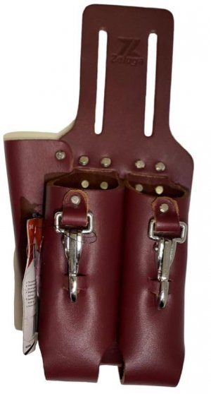 Zeluga Saddle Leather 3 Pocket Linesmen and Electricians Tool Holder (Cherry)