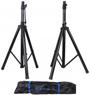 Rockville RVES1 Pair Tripod DJ PA Speaker Stands with Carry Bag, 100 lbs Capacity, Adjustable Height to 71", Steel Construction, for Events & Performances