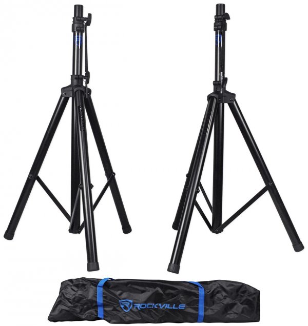 Rockville RVES1 Pair Tripod DJ PA Speaker Stands with Carry Bag, 100 lbs Capacity, Adjustable Height to 71", Steel Construction, for Events & Performances