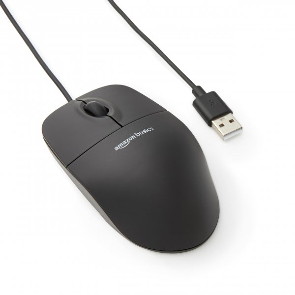 Amazon Basics 3-Button USB Wired Mouse with Responsive Tracking, Plug & Play, Compatible with Windows and Mac, Black