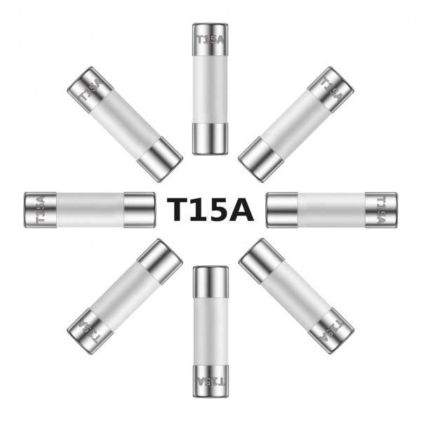 ALLECIN 15A 250V 5x20MM Slow Blow Ceramic Fuses 15 Amp 250 Volt 0.2 x 0.78 Inch Time Delay Tube Fuse T15AL250V (Pack of 10Pcs)