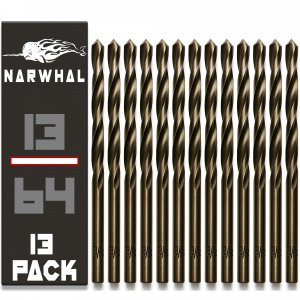 Narwhal 13/64" Inch Cobalt Drill Bits (13 Pack - Industrial Grade M35 Cobalt) 3-1/2" Inch Length & 135 Degree Split Point for Drilling Into Metal, Hardened & Stainless Steel, Cast Iron, & More!