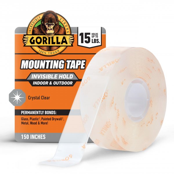 GORILLA Invisible Hold Mounting Tape, Clear, 1" x 150", 1-Pack
