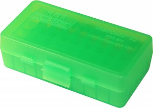 MTM Case-Gard P50-9M-16 Ammo Box, 50 Round, Fits 9mm Luger 380 ACP 30 Luger 30 S Carry 32 S&W 9mm Makarov, USA Made, Clear Green