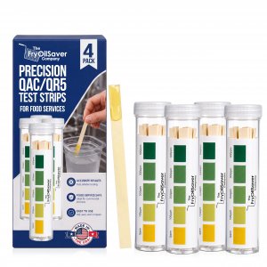 400 Pack Quat Sanitizer Test Strips for Sanitizing Solution – Quaternary Food Service Test Kit for Restaurant Kitchen - QAC QR5 0-500 ppm - 4 x 100-Strip Vials (4 Pack) by FryOilSaver Co.