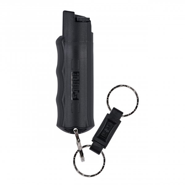 SABRE Pepper Spray with Quick Release Keychain for Self Defense – Maximum Police Strength OC Spray with UV Marking Dye, Twist Lock Safety, Finger Grip, 10‑Second Spray, 14‑ft Range, Made in USA