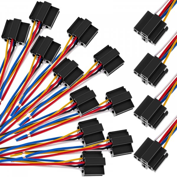 15 Pcs 5 Pin DC 12V SPDT Relay Socket Harness Base Wire Cable Relay Socket for Car Truck Automotive Motor