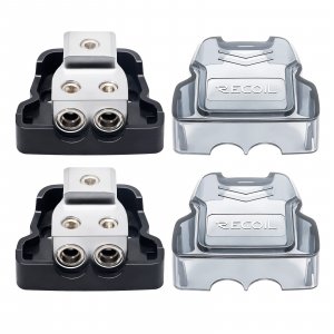 RECOIL 2-Way Power Distribution Block, 1 X 0/2/4 Gauge in / 2 X 4/8 Gauge Out Power Distribution Ground Distributor Block for Car Audio Amplifier Splitter 2 Pack