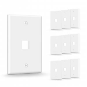 VCE UL Listed Keystone Wall Plate 1-Port, Low Profile Wall Plate for RJ45 Keystone Jack or Coupler and HDMI/Coax Modular Jack Inserts, White 10-Pack