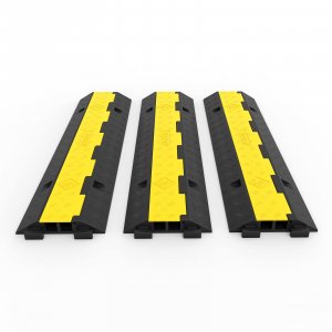 Happybuy 3 Pack of 2 Channel 11000lbs per Axle Capacity Protective Wire Cord Ramp Driveway Rubber Traffic Speed Bumps Cable Protector