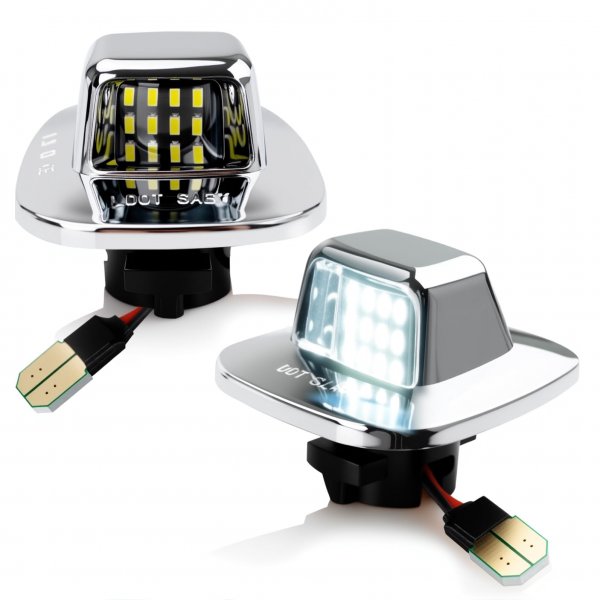 D-Lumina LED License Plate Light Tag Lamp Assembly Chrome Housing Compatible with 1988-1999 Chevy Silverado GMC Sierra C/K Series 1500 2500 3500 Suburban Blazer S10 Tahoe Yukon Sonoma S15, Pack of 2