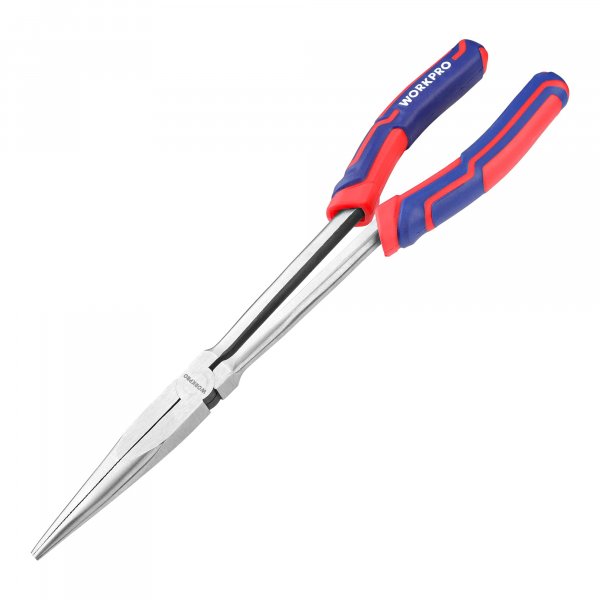 WORKPRO Premium 11” Extra Long Needle Nose Pliers, Paper Clamp Precision, Heavy-Duty CRV Steel, Soft Grip