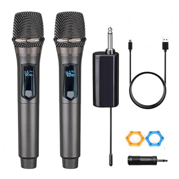 Wireless Microphone, Rechargeable Fixed Frequency Wireless Dual Microphone,Handheld Dynamic mic,Karaoke Singing, Weddings DJ,Party, Church, Classroom use, 200 feet, Gray.(2 Versions Randomly Shipped)