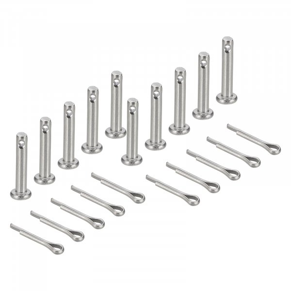 uxcell 10Pcs M3x16mm Clevis Pins, 304 Stainless Steel Single Hole Flat Head Hitch Fastener Lock Systems with Cotter Pins for Furniture Installation Trailer Lawn Mower, Silver