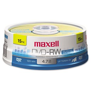 Maxell 635117 4.7GB 120-Minute DVD-RWs, 15-ct Spindle