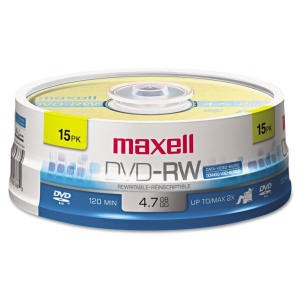 Maxell 635117 4.7GB 120-Minute DVD-RWs, 15-ct Spindle