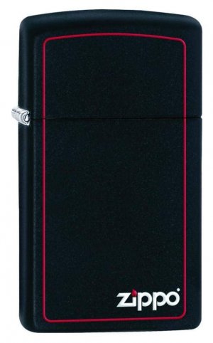 Zippo 1618ZB Windproof Lighter Slim Black Matte with Logo & Red Border