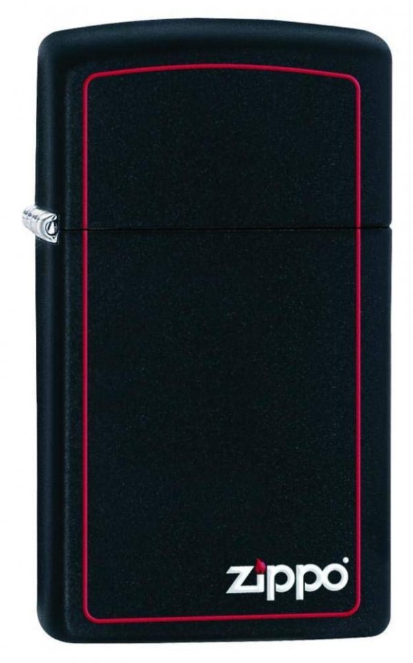 Zippo 1618ZB Windproof Lighter Slim Black Matte with Logo & Red Border